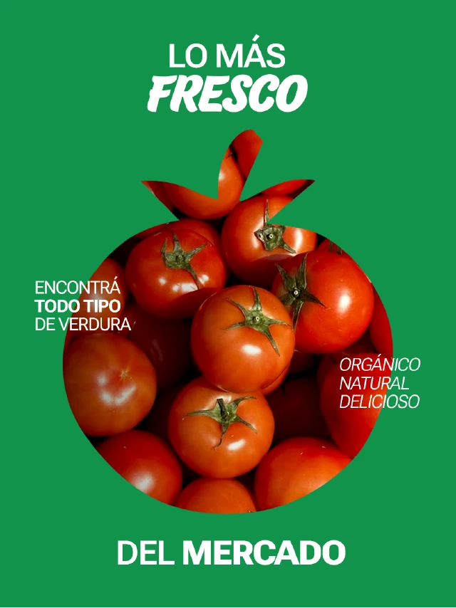 Pieza gráfica de La Amistad con tomates frescos y el mensaje “Lo más fresco del mercado”, sobre un fondo verde