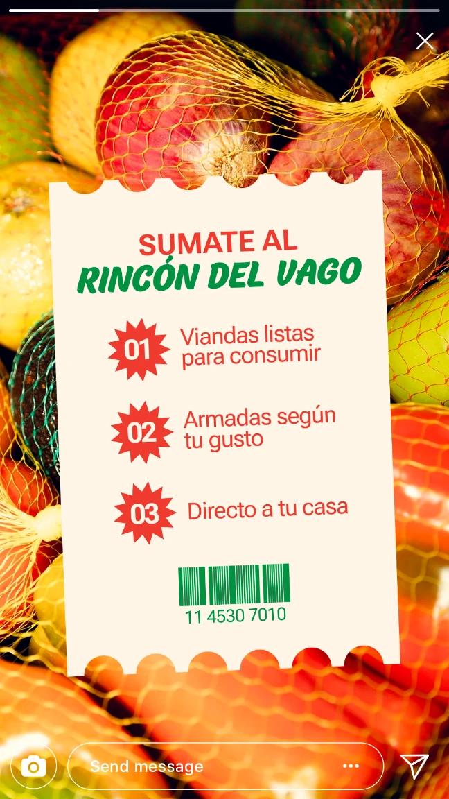 Story de Instagram de La Amistad que presenta El Rincón del Vago con opciones rápidas para comer rico y saludable