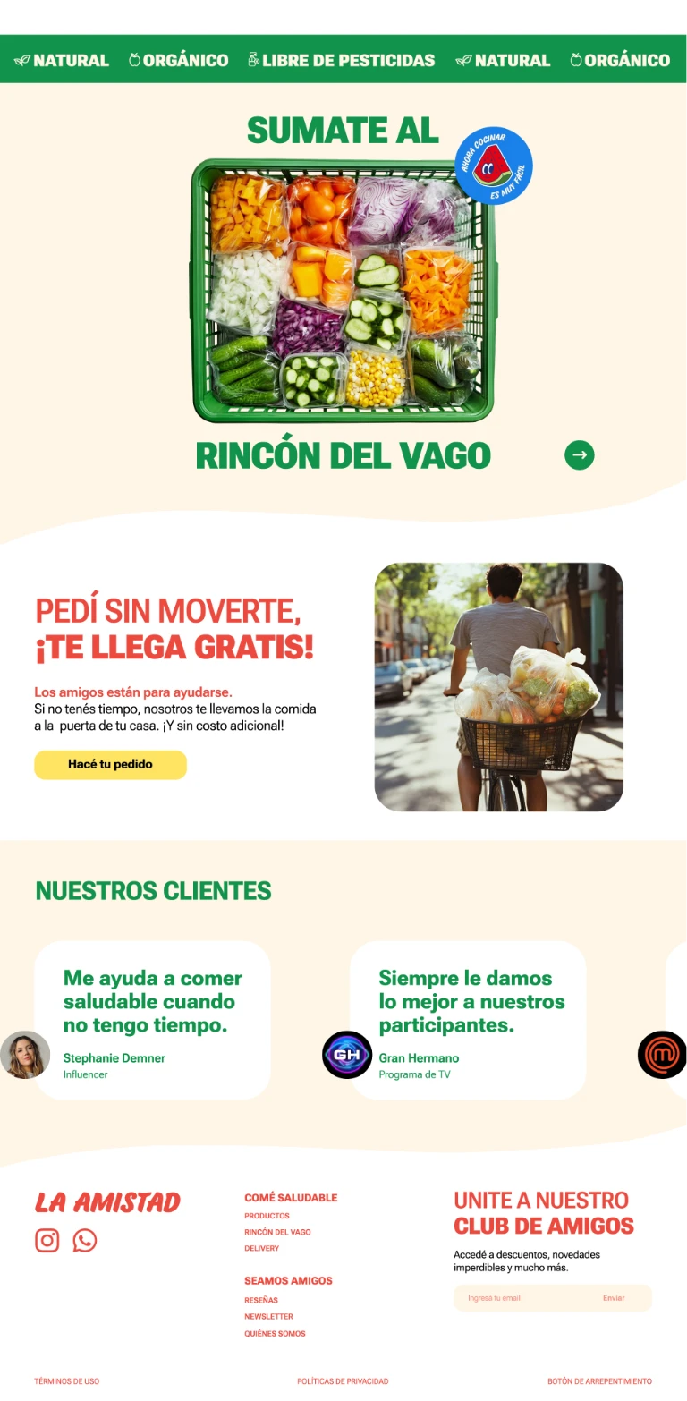 Página del sitio web de La Amistad dedicada al servicio Rincón del Vago Delivery.